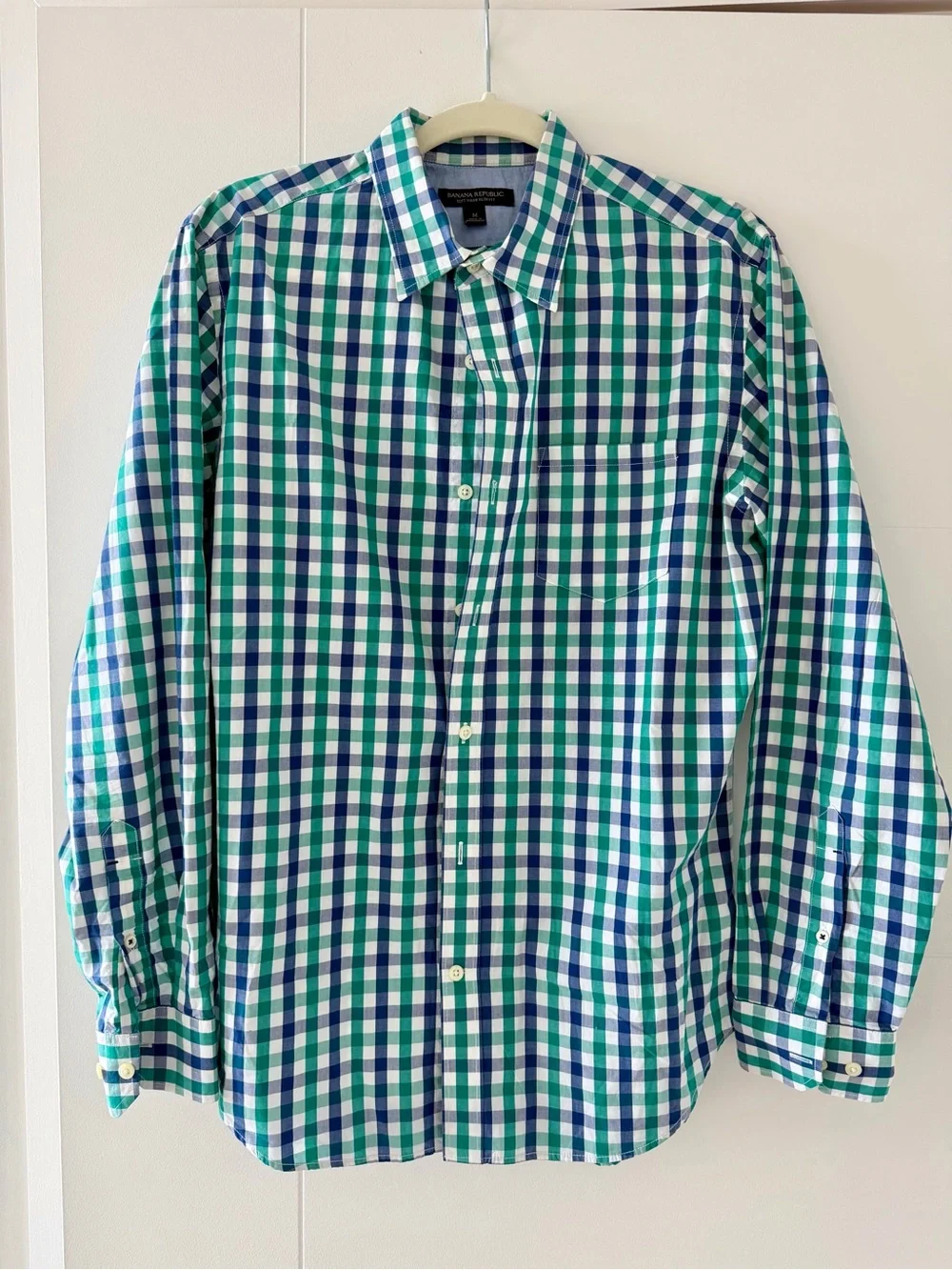 Banana Republic Men's Blue & Green Gingham Button-Down Shirt
